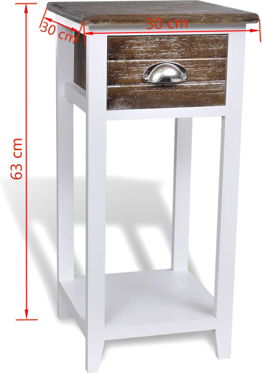 Vidaxl Nachtkastje Met 1 Lade En Wit - Bruin