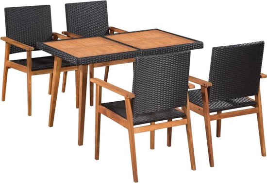 Vidaxl 5-delige Tuinset Poly Rattan En - Zwart