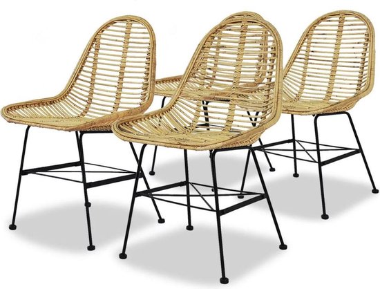 Vidaxl Eetkamerstoelen Natuurlijk Rattan 4 St - Beige