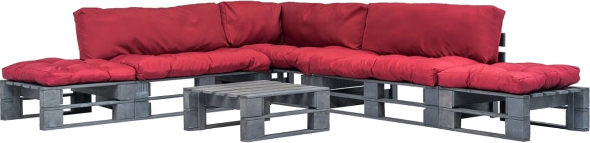 Vidaxl 6-delige Loungeset Pallet Met Rode Kussens Hout - Rood