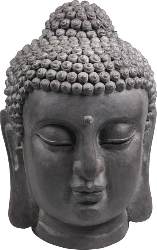 Stone-lite Boeddha Hoofd M 42 Cm Fiberclay - Zwart