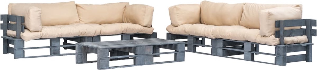 Vidaxl 6-delige Loungeset Pallet Met Zandkleurige Kussens Hout - Beige