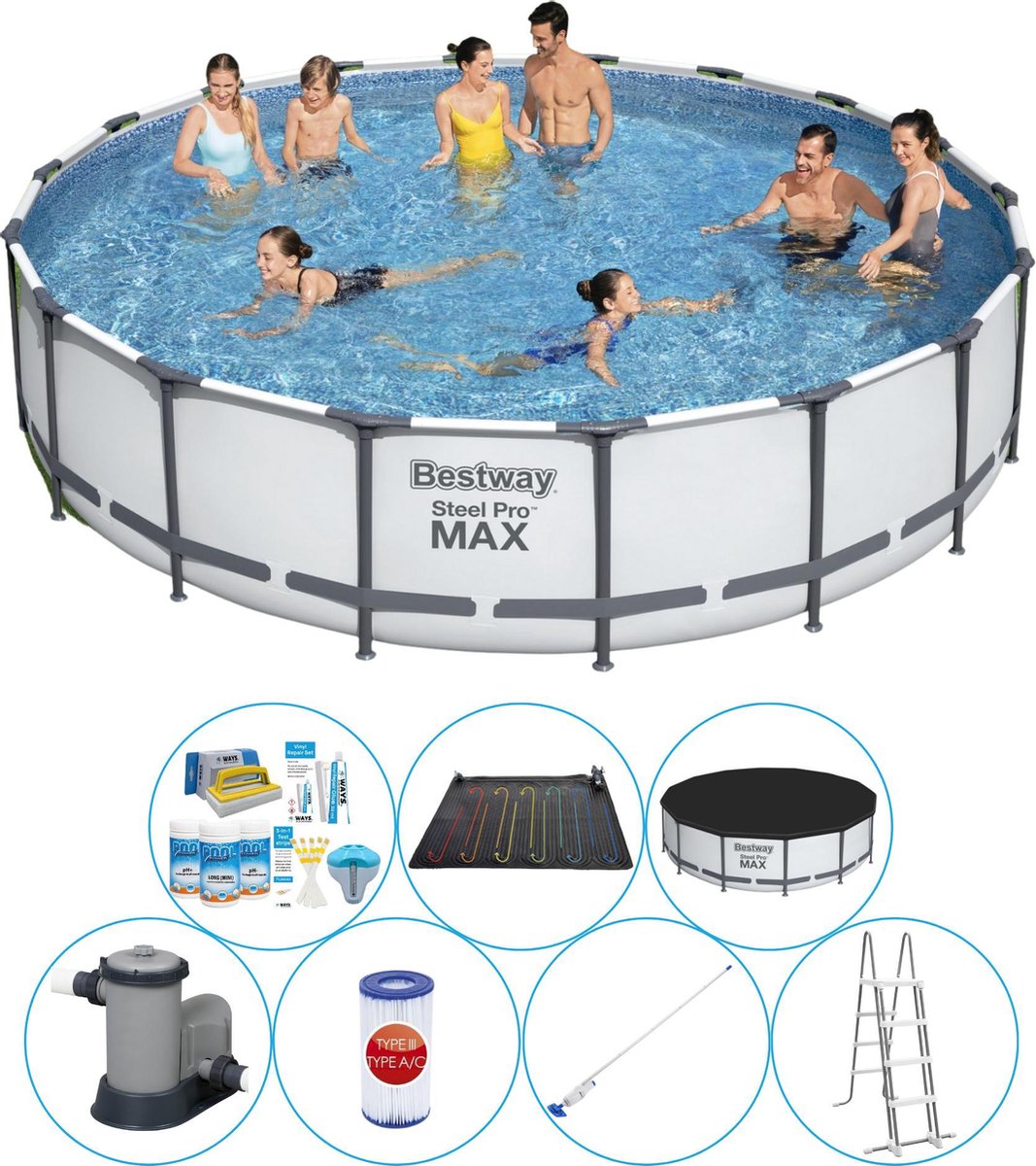 Bestway Steel Pro Max Rond 549x122 Cm - Zwembad Set - Grijs