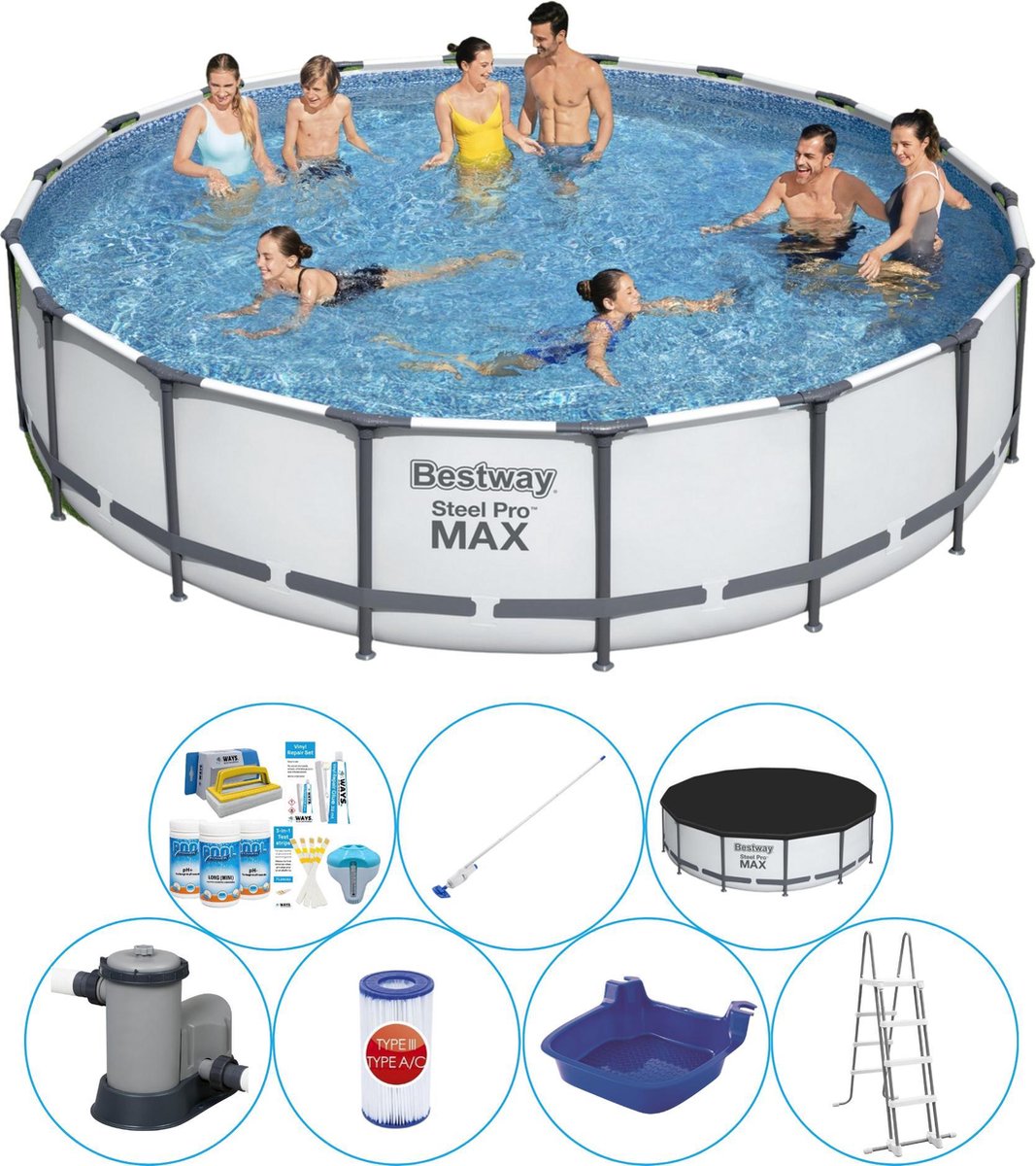 Bestway Steel Pro Max Rond 549x122 Cm - Slimme Zwembad Deal - Grijs