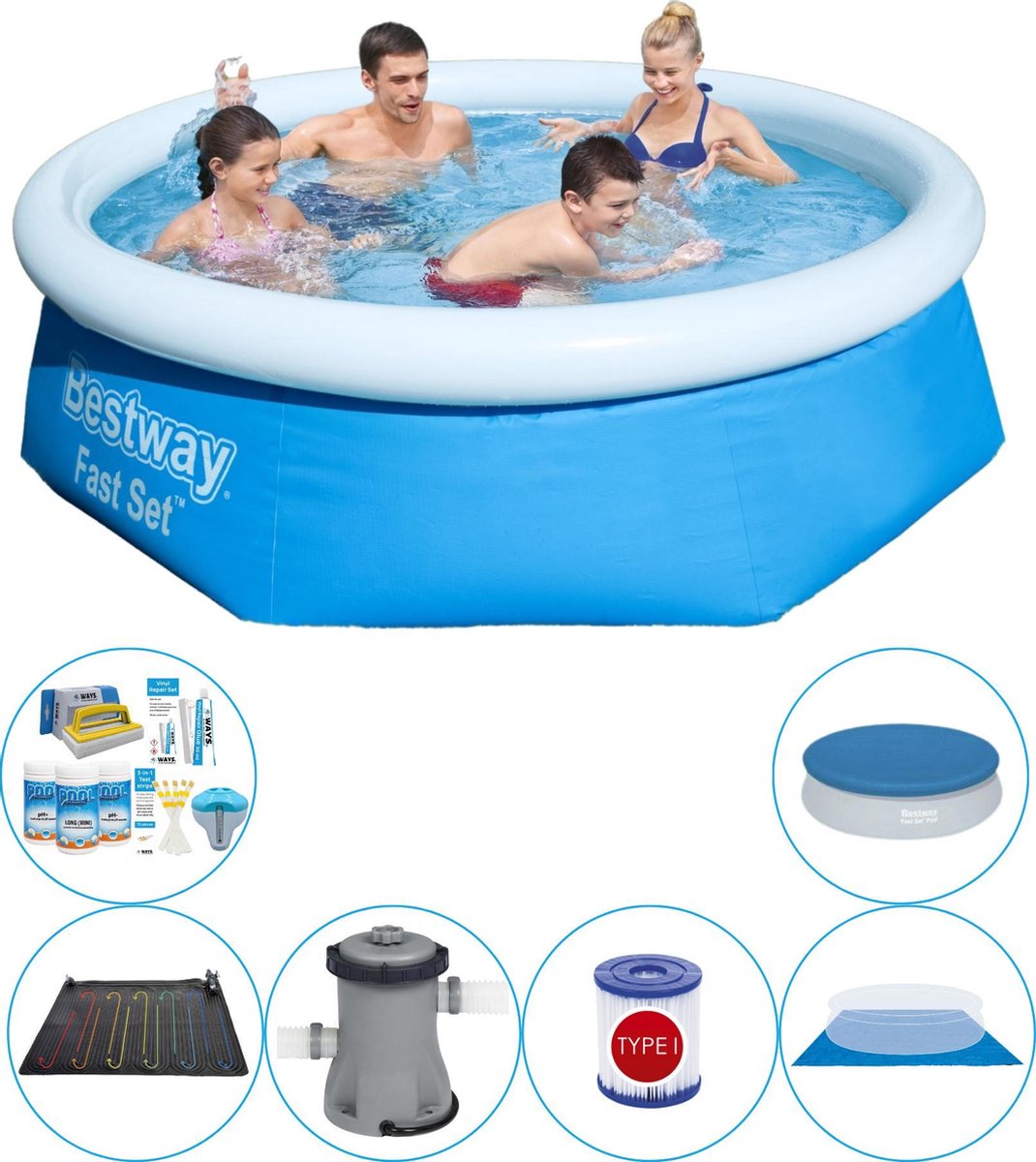 Bestway Fast Set Rond 244x66 Cm - Zwembad Combi Deal - Blauw