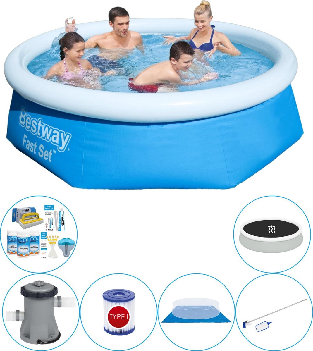 Bestway Fast Set Rond 244x66 Cm - Zwembad Combinatie Set - Blauw