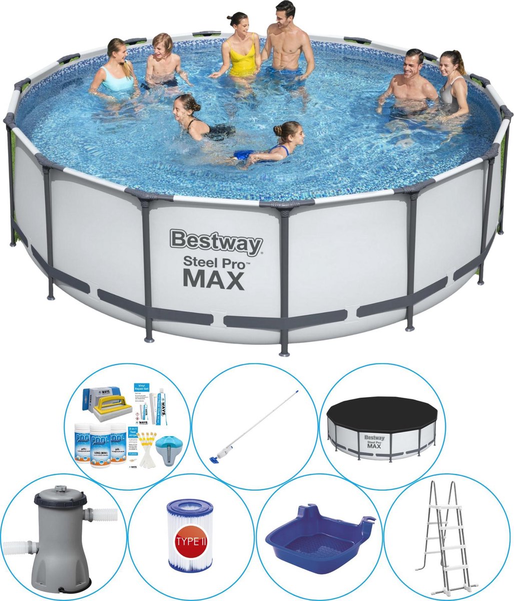 Bestway Steel Pro Max Rond 457x122 Cm - Zwembad Combinatie Deal - Grijs