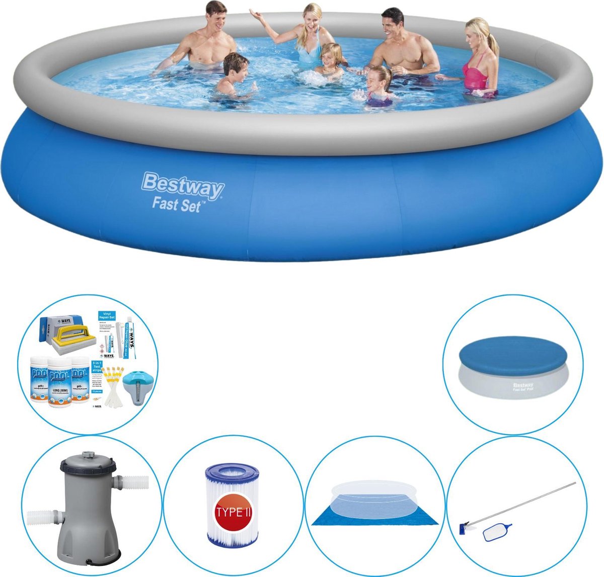 Bestway Fast Set Rond 457x84 Cm - Zwembad Pakket - Blauw