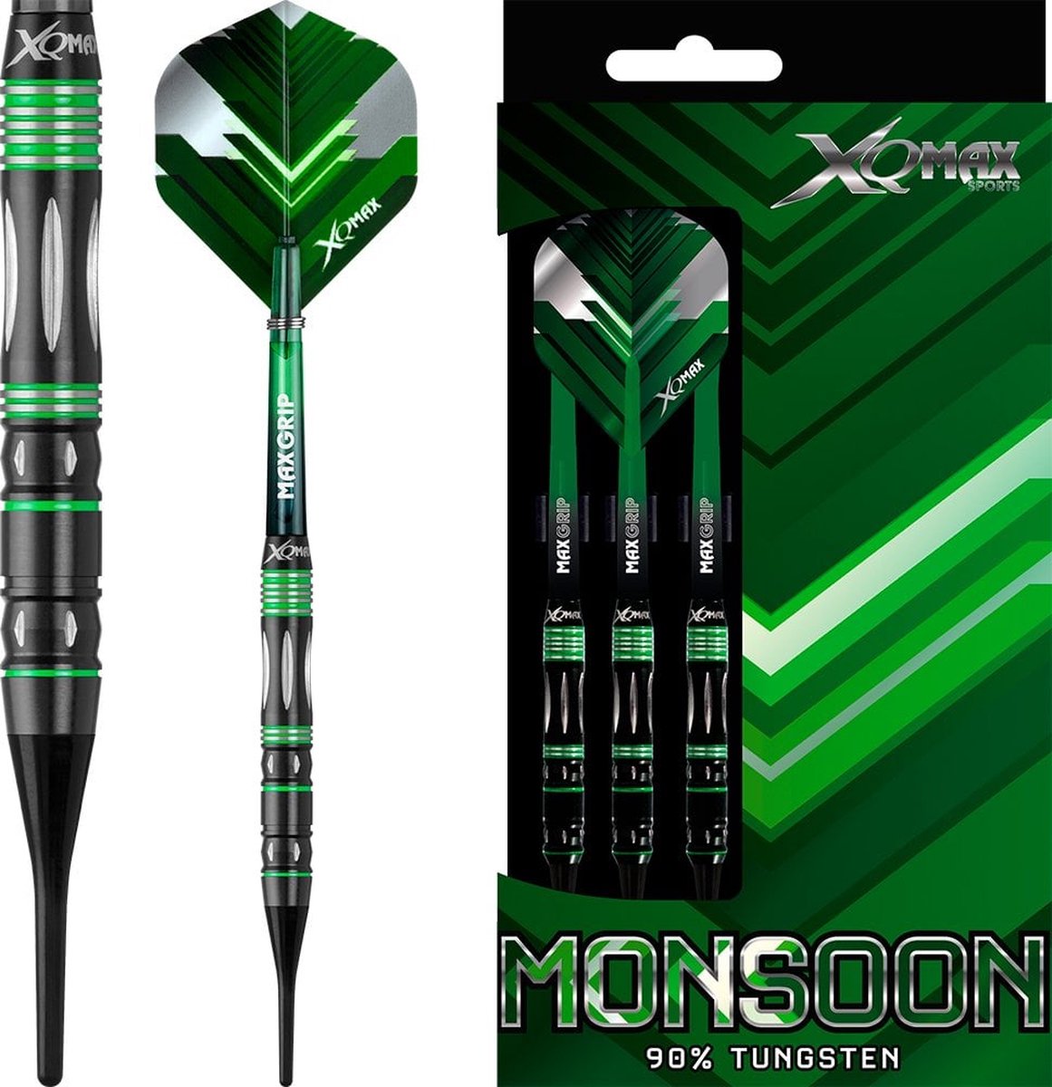XQ Max Dartpijlen Monsoon 90% Softtip 18 Gr/groen - Zwart