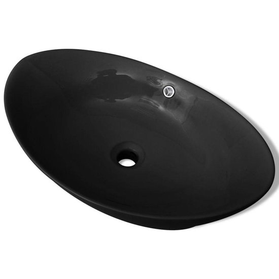 Vidaxl Wastafel Met Overloop Ovaal Keramiek 59 X 38,5 Cm - Zwart