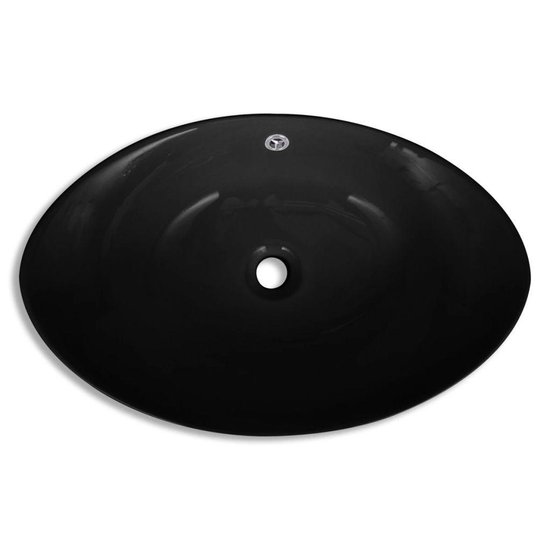 Vidaxl Wastafel Met Overloop Ovaal Keramiek 59 X 38,5 Cm - Zwart