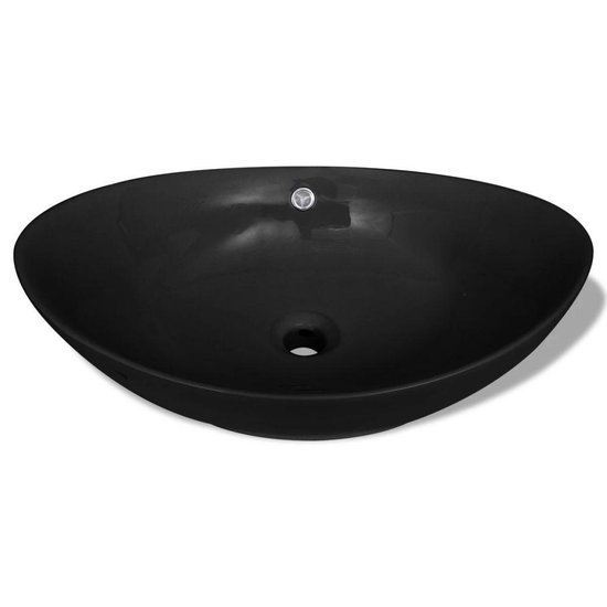 Vidaxl Wastafel Met Overloop Ovaal Keramiek 59 X 38,5 Cm - Zwart