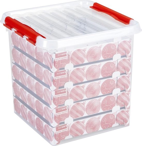 Q-line Kerst Opbergbox - 38l - Incl. Trays Voor 125 Kerstballen - Transp/ - Rood