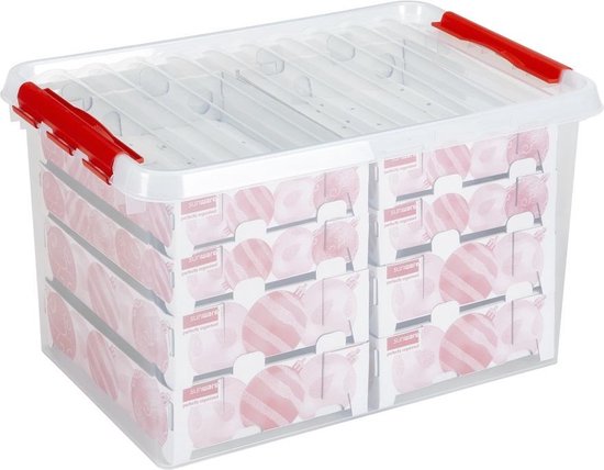 Q-line Kerst Opbergbox - 62l - Incl. Trays Voor 116 Kerstballen - Transp/ - Rood