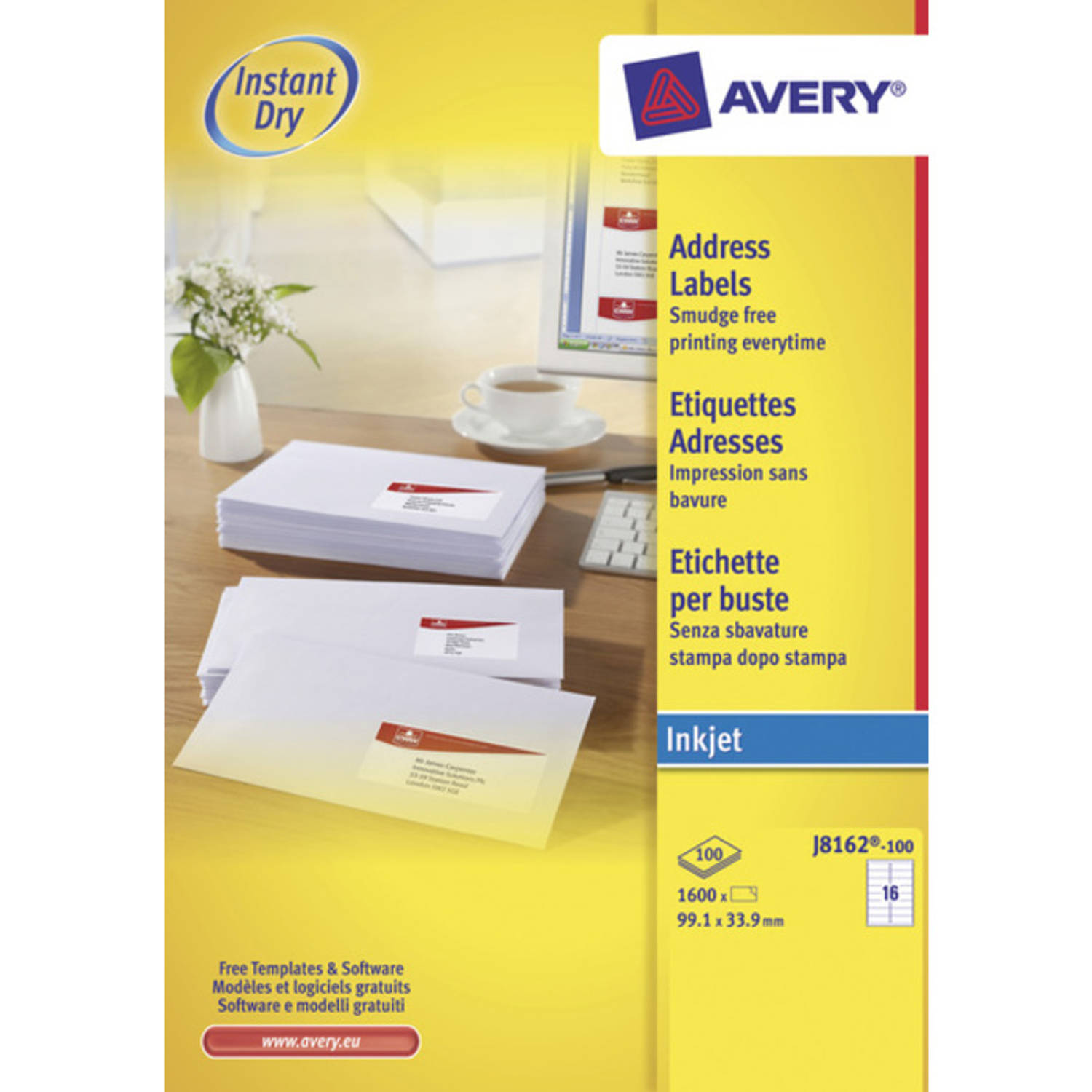 Avery Inkjetetiket 99,1x33,9mm 100 Vel 16 Etiketten Per Vel - Wit