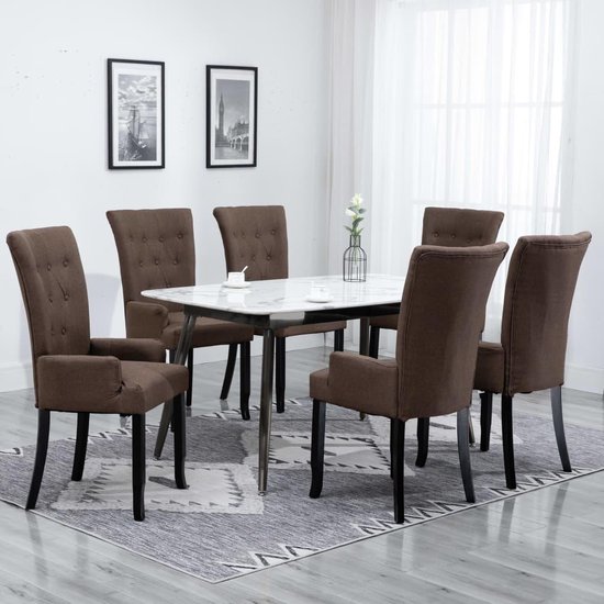 Vidaxl Eetkamerstoelen Met Armleuningen 6 St Stof - Bruin