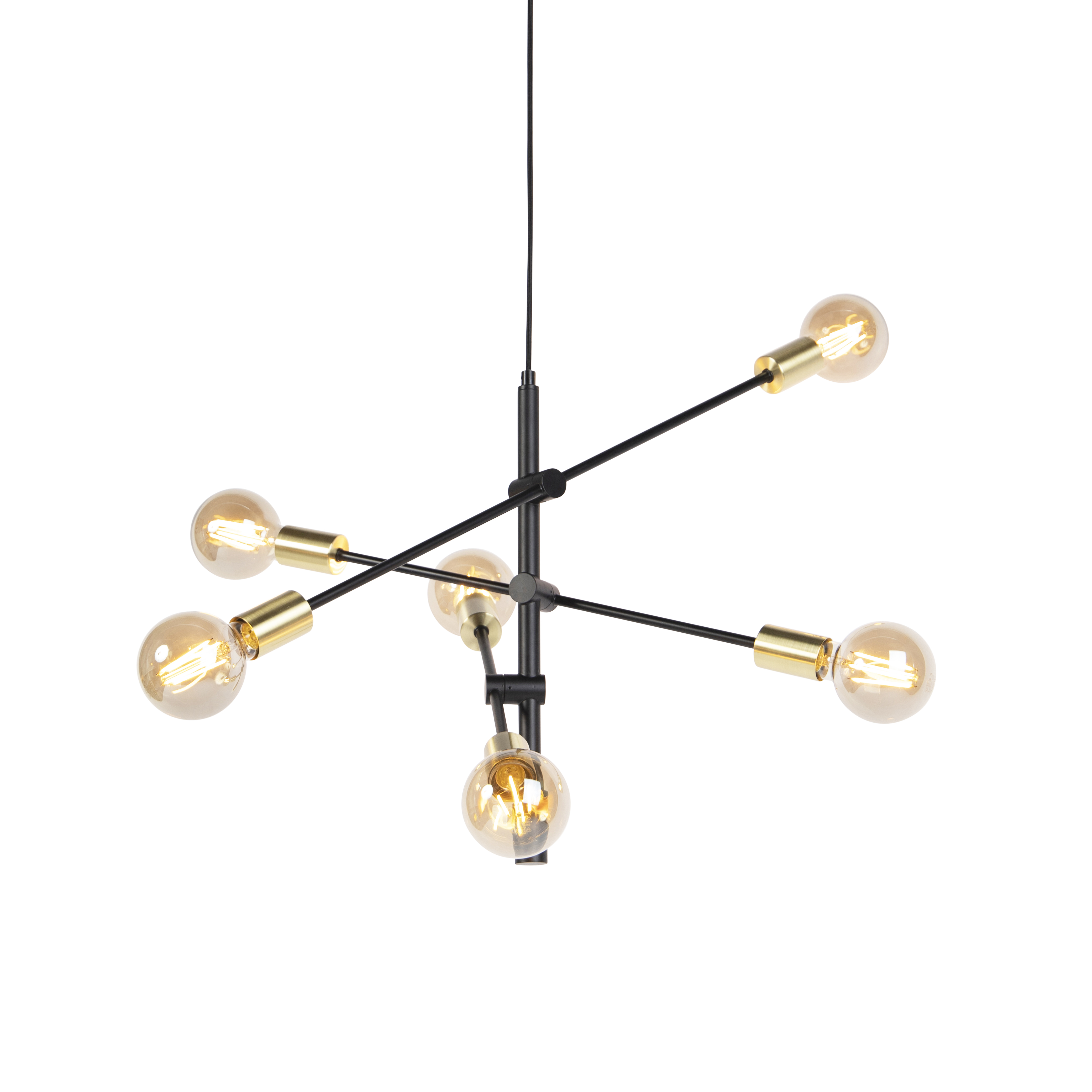 QAZQA Industriële hanglamp zwart en messing 78 cm 6-lichts - Sydney Bondi - Goud