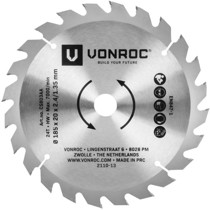 Hoja de sierra circular - 185x20mm - 24T - Apta para madera - Universal - Vonroc