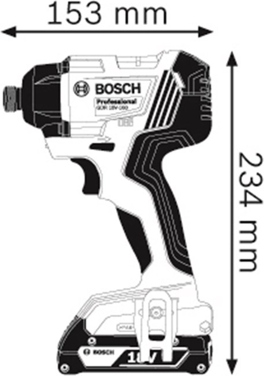 Bosch - 06019G5104 Atornillador de impacto a batería GDR 18V-160 0-2800rpm 0-3600ipm 1/4' + L-Boxx sin batería ni cargador