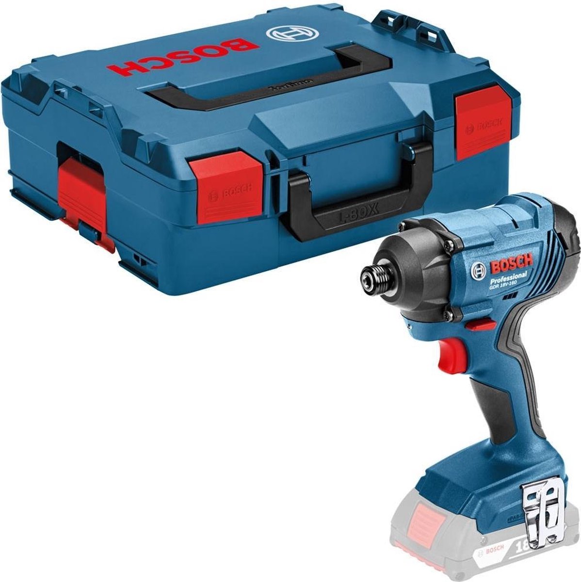 Bosch - 06019G5104 Atornillador de impacto a batería GDR 18V-160 0-2800rpm 0-3600ipm 1/4' + L-Boxx sin batería ni cargador