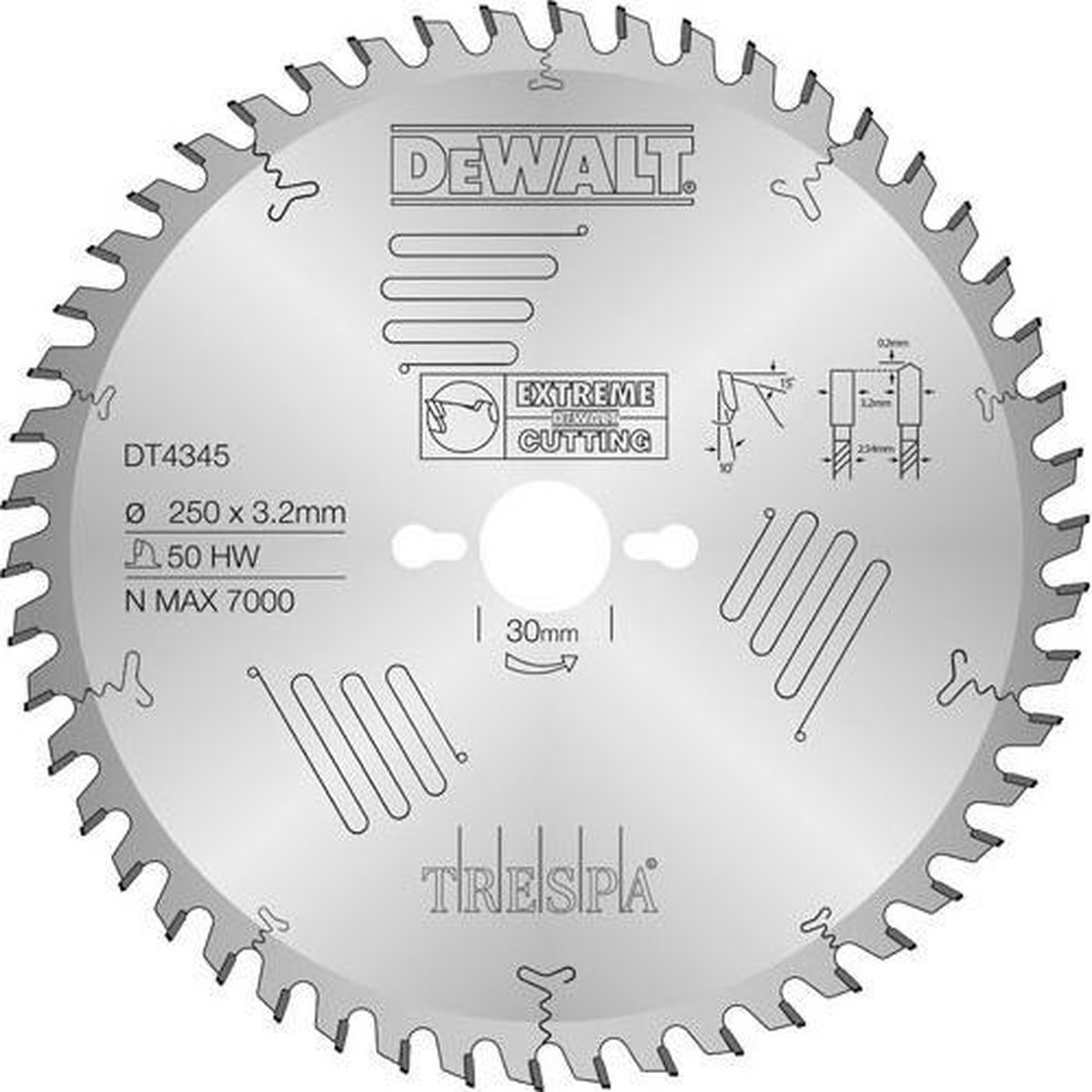 DeWalt - DT4345 Hoja de sierra circular Extreme- 250 x 30 x 50T - Madera & Trespa