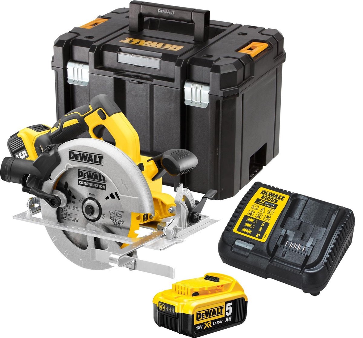 DeWalt - Sierra Circular DCS570P2T (2 x 5,0 Ah + DCB115 + TSTAK VI)