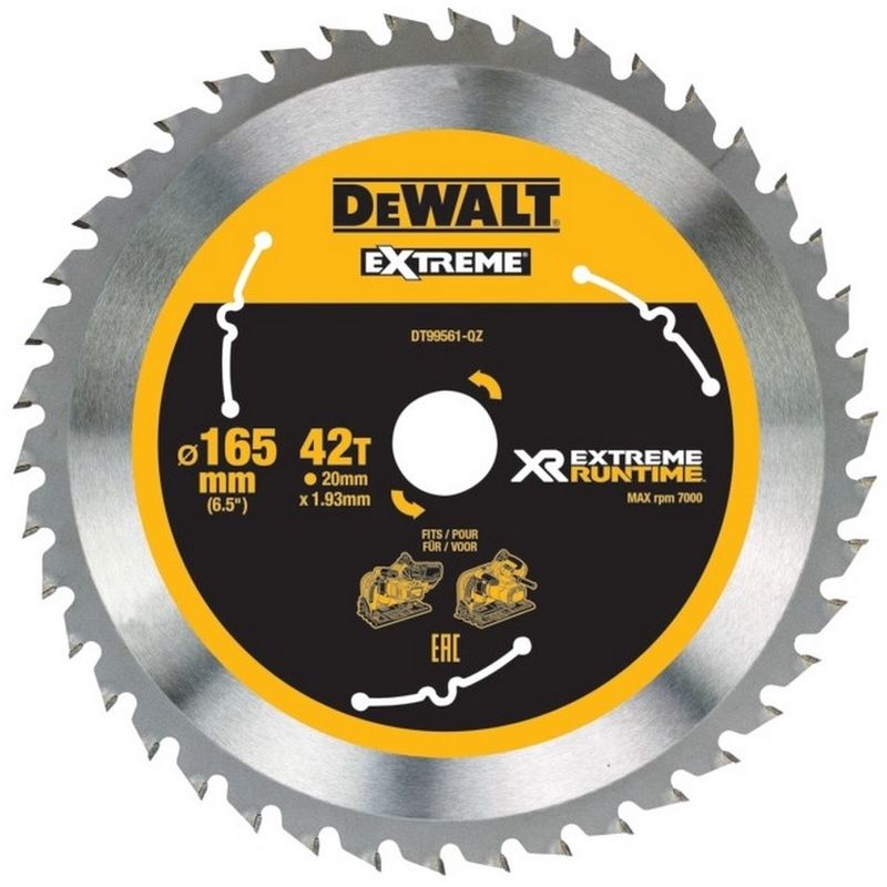 DeWalt - DT99561-QZ - Hojas para Sierra Circular portátil XR EXTREME RUNTIME 165mm x 20mm 42D 10º