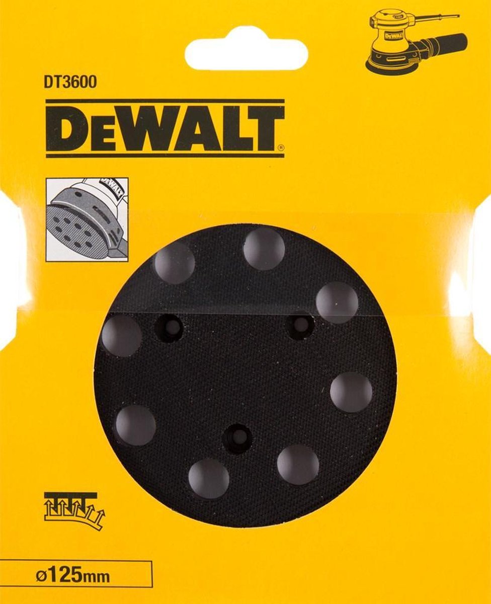 DeWalt - Plato de lijado con velcro para lijadora excéntrica de 8 agujeros ø 125mm - DT3600