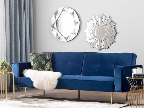 Beliani Visnes Slaapbank Fluweel 107 X 218 Cm - Blauw
