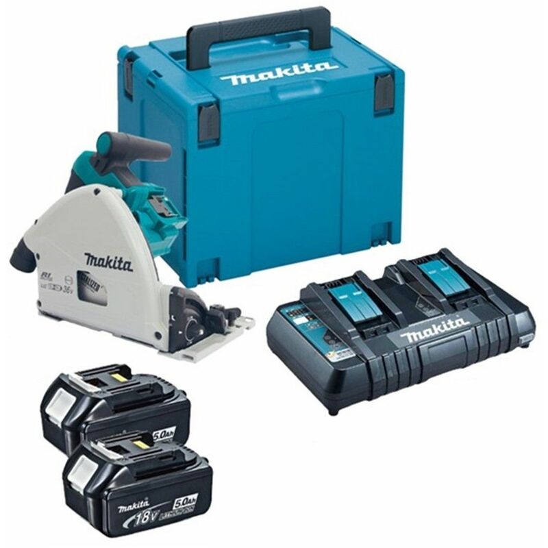 Makita DSP600PT2J 36V (2x 18V) Litio-Ion batería Juego de Sierra de mesa (2x baterías 5,0Ah ) en Mbox - 165 x 20 mm - sin escobillas