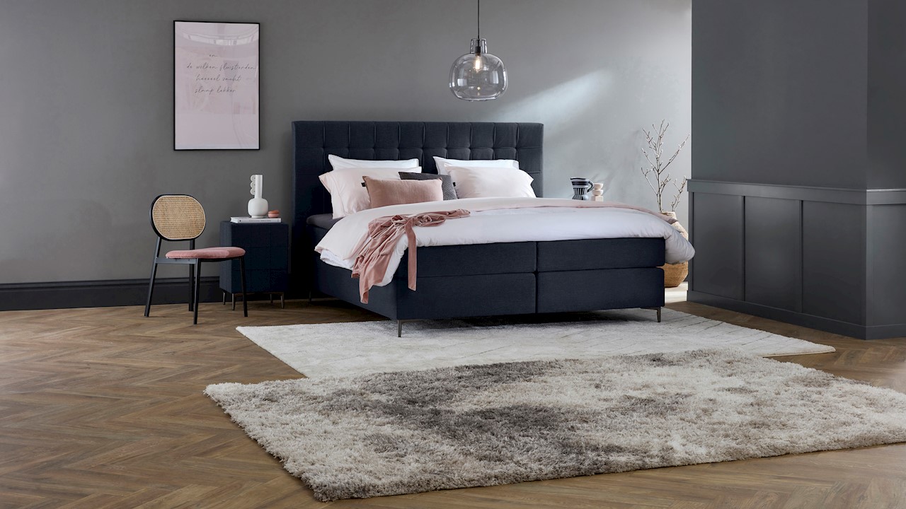 Boxspring Jade Vlak Met Gestoffeerd Matras - 200 x 220 cm - navy