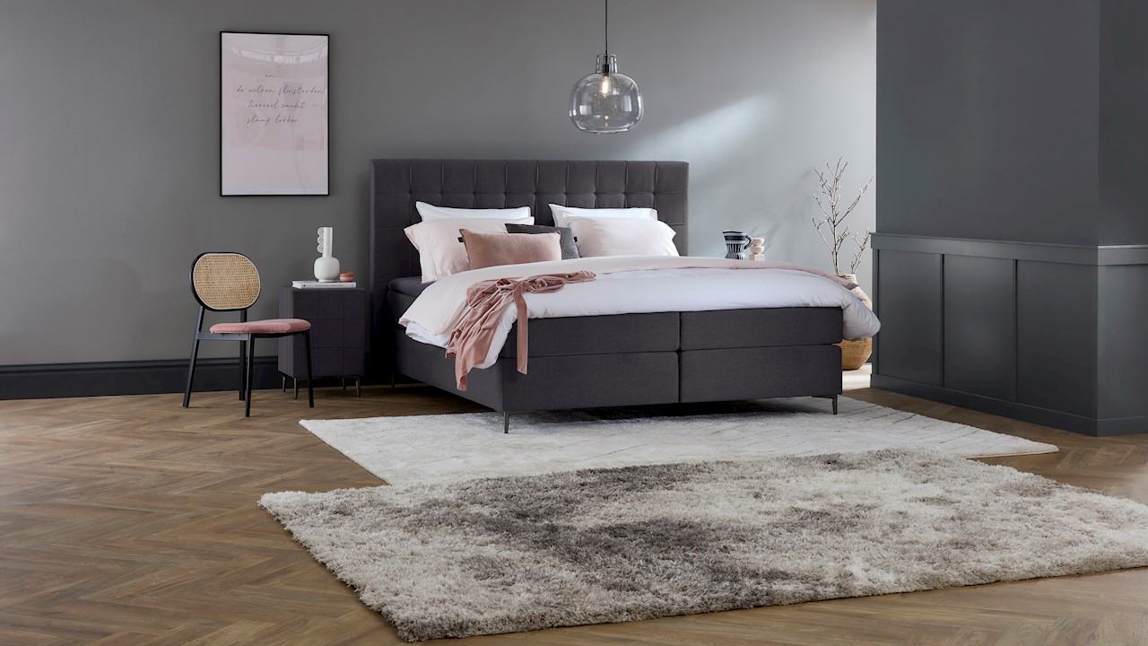 Boxspring Jade Vlak Met Gestoffeerd Matras - 200 x 220 cm - anthracite