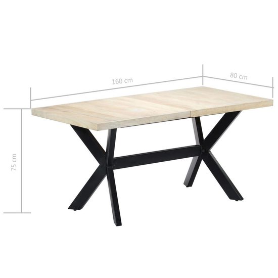 Vidaxl Eettafel 160x80x75 Cm Massief Mangohout - Wit