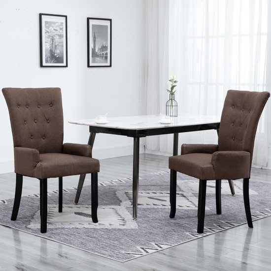 Vidaxl Eetkamerstoelen Met Armleuningen 2 St Stof - Bruin