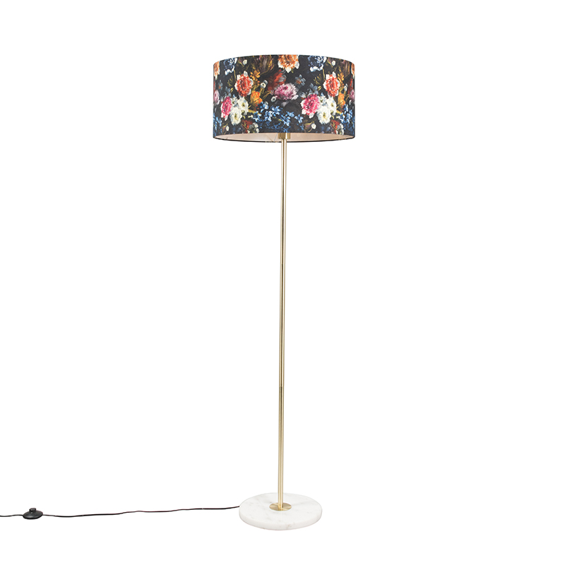 QAZQA Vloerlamp messing met flora kap 50 cm - Kaso