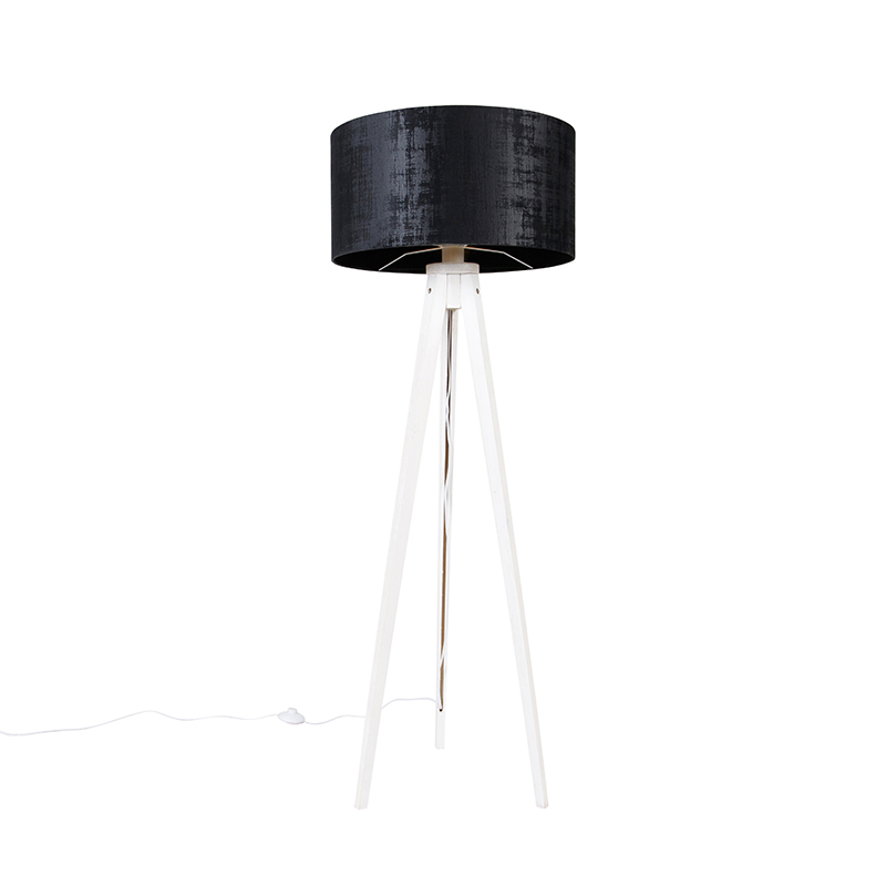 QAZQA Moderne vloerlamp tripod wit met kap velours 50 cm - Tripod Classic - Zwart