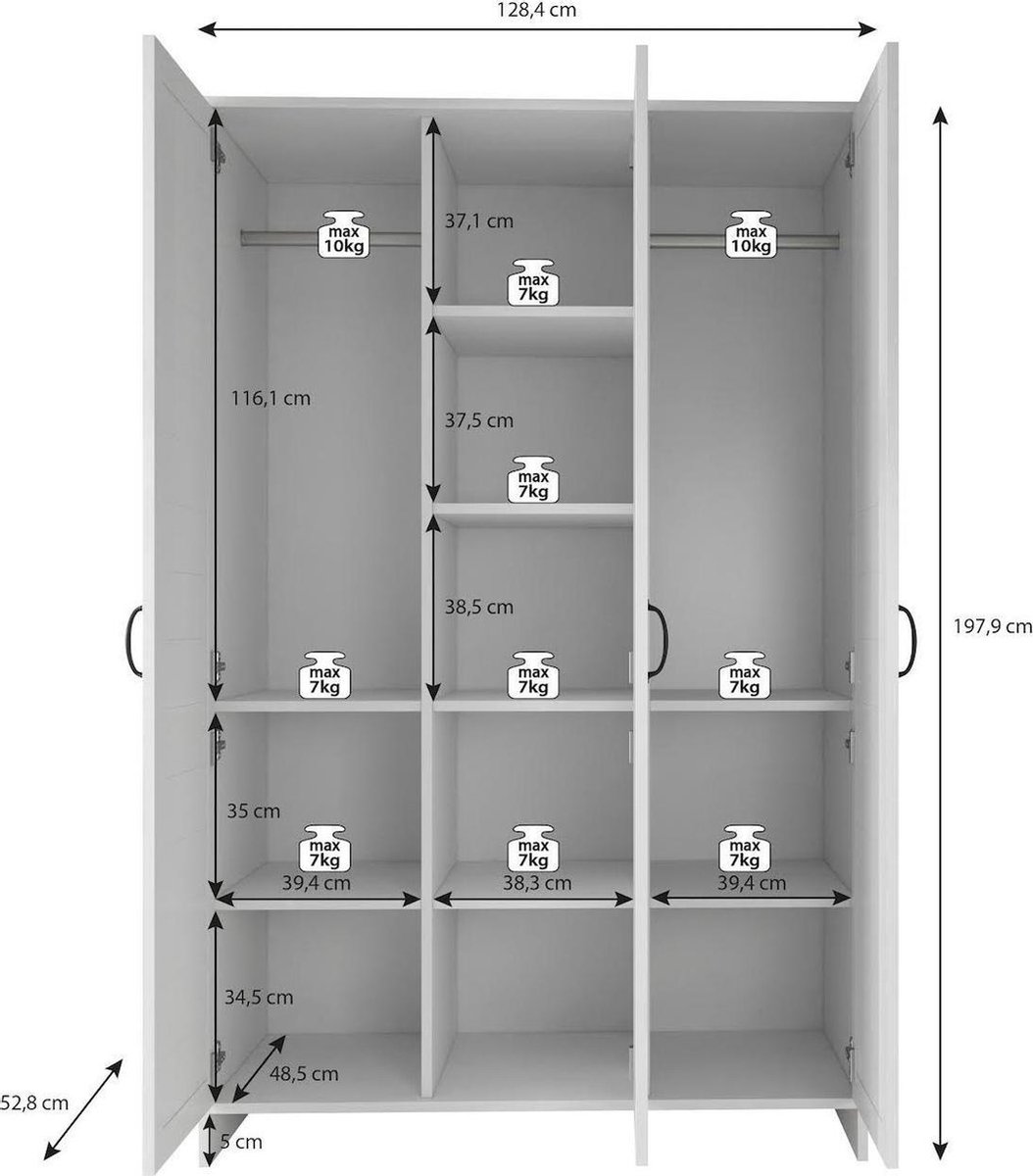 Meubella - Kledingkast Oase 128 Cm - Wit