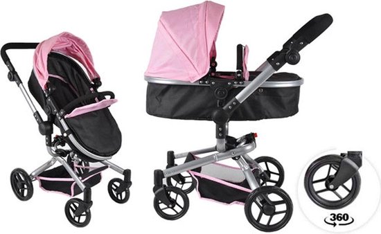 Bandits and Angels - Poppenwagen Black Angel 2in1 Softpink - Roze