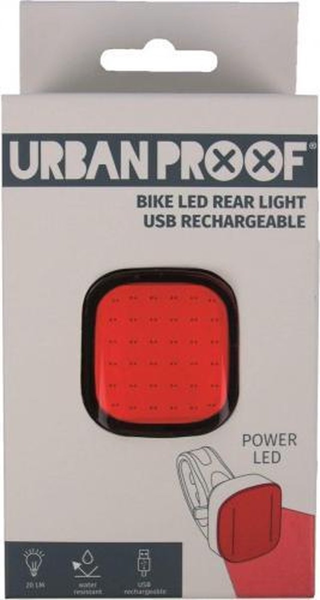URBAN PROOF LED fiets achterlicht vierkant -USB oplaadbaar