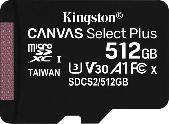 Kingston microSDXC Canvas Select Plus 512GB 100 MB/s + SD adapter - Negro