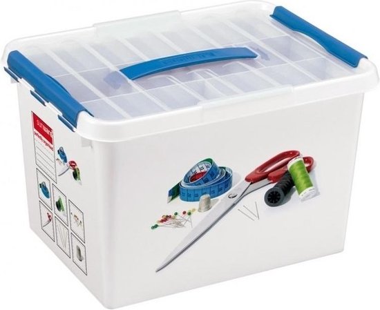 Sunware Q-line Naaidoos/opbergbox 22 Liter - Met Inzet En Vakverdeling - Hobby Naaispullen Opbergdoos - Wit