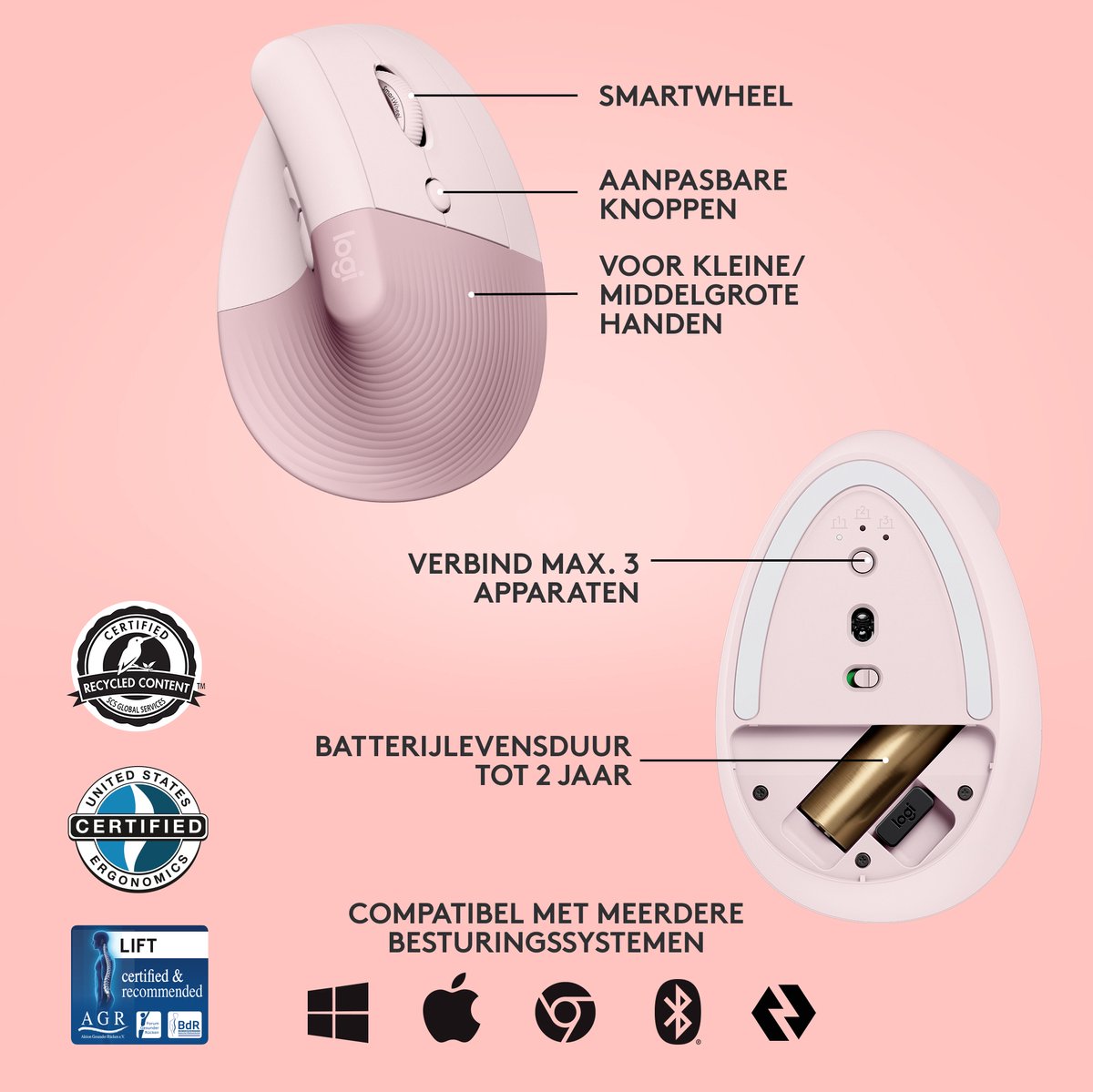 Logitech Lift Verticale Ergonomische Muis Linkshandig - Zwart