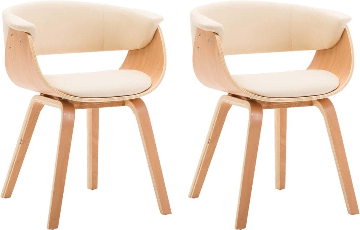 Vidaxl Eetkamerstoelen 2 St Gebogen Hout En Kunstleer Crème