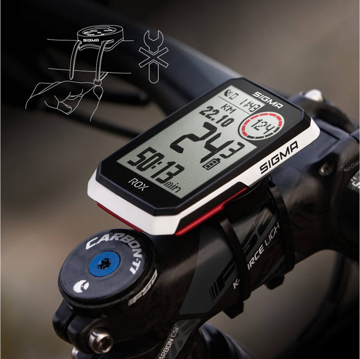 Sigma GPS Fietscomputer ROX 4.0 GPS met standaard stuurhouder wit