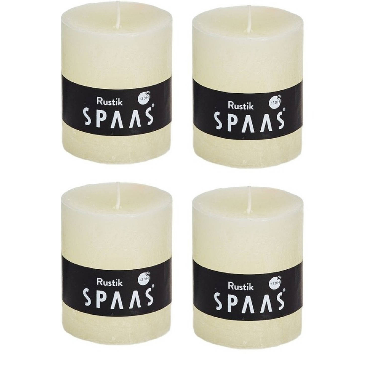 Spaas 4x Ivoor Rustieke Cilinderkaarsen/stompkaarsen 7 X 8 Cm 30 Branduren - Geurloze Kaarsen - Woondecoraties - Wit