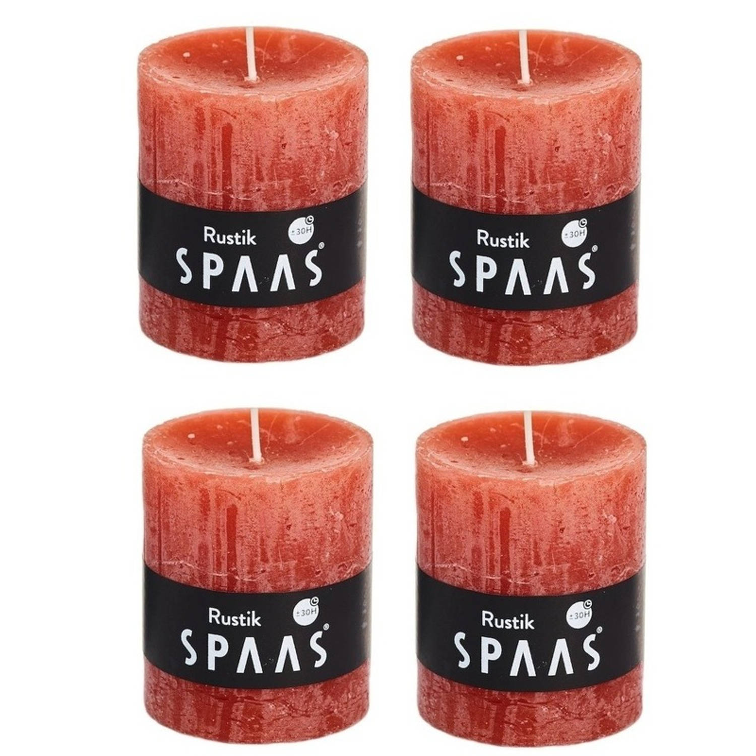 Spaas 4x Rustieke Cilinderkaarsen/stompkaarsen 7 X 8 Cm 30 Branduren - Geurloze Kaarsen - Woondecoraties - Oranje