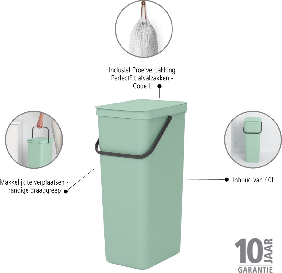 Brabantia Sort & Go 40 Liter Jade Green - Groen