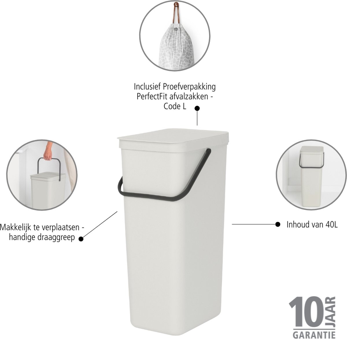 Brabantia Sort & Go 40 Liter Light Grey - Grijs