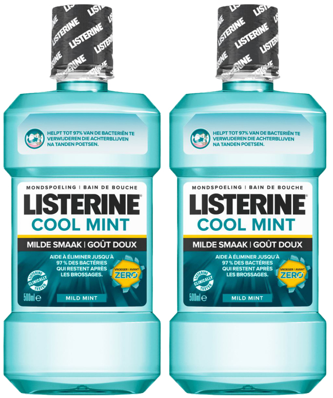 Listerine Mondwater Cool Mint Milde Smaak Voordeelverpakking 2x500ml