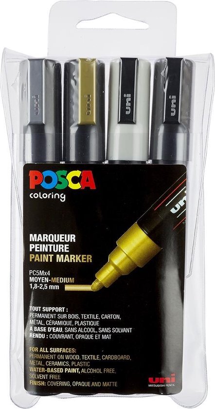 Posca Paintmarker Pc-5m, Etui Met 4 Stuks In Geassorteerde Metallic Kleuren